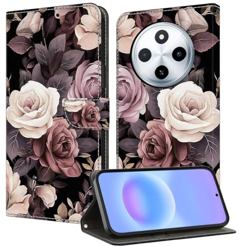 TUOLISG Hülle für Xiaomi Redmi 17C/Redmi 14C Handyhülle - Rose | PU Leder, Kartenfach, Standfunktion,Magnet Schutzhülle, Flip Case,Stoßfest Etui Handytasche