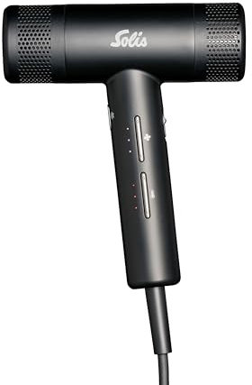 Solis Hair Perfection Ionen Haartrockner mit Föhnaufsatz, Hair Dryer mit Kaltluft-Taste & Selbstreinigungsfunktion, Kleiner Föhn mit 3 Gebläse- und 3 Heizstufen, 1600 Watt, Schwarz