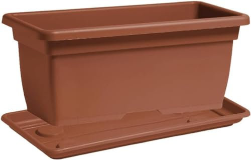eacommerce Vaso + Sottovaso Rettangolare in Plastica PPL Colore Terracotta Cassetta Mega Per interni ed esterni (Colore Terracotta, 60x31,5x28H cm)