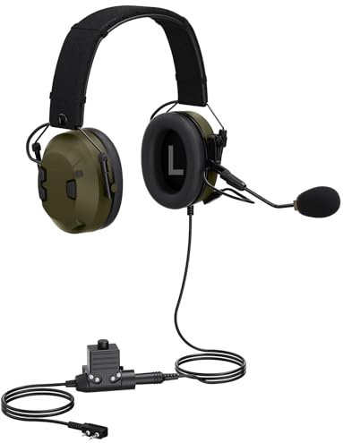 stdgove Cuffie tattiche per walkie talkie per caccia, tiro airsoft, microfono Ptt Boom, pickup attivo, riduzione del rumore, cuffie radio RT68 H-777 RA89 RA79 UV-5R 5RM AR152 (verde)