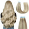 Sunya Tape in Extensions Echthaar 45cm Blond Gerade Nahtlos Haut Tape in Echthaarverlängerungen Aschblond Highlight mit Bleichblond Klebeband in Hair Extensions #P18/613 50g 20pcs