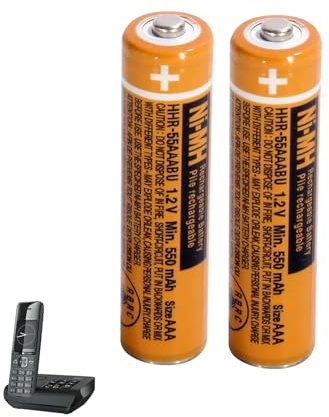 1.2V 550mAh NI-MH AAA Rechargeable Battery for Cordless Phones, HHR-55AAABU AAA Rechargeable Batteries for Gigaset Handsets - Pack of 2