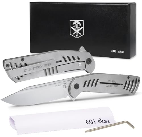 STERNUM MESSER DER SPEZIALEINHEITEN – 601 SFG | aus TITAN und STAHL | Klappmesser | Militär/EDC Outdoor, Camping | Sammlermesser | Hochwertiges Militärmesser | Ergonomischer Griff | Farbe hell (Tag)