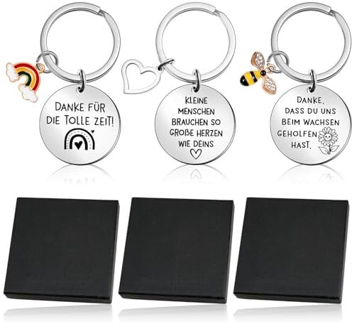 Otuuz 3 Sets Dankeschön Geschenke für Erzieherin Abschiedsgeschenk Erzieherin Lehrerin Schlüsselanhänger mit Geschenkboxen Kleine Geschenk für Lehrerin Danke Kindergarten Abschluss(Metallisch,Einfach)
