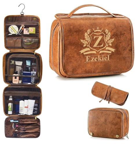 3-in-1 personalisierter Kulturbeutel für Männer, wasserdichtes Reise-Dopp-Kit aus PU-Leder, große hängende Reise-Organizer-Tasche, Geschenke für Papa, Ehemann, Freund, Bräutigam (Stil 3)