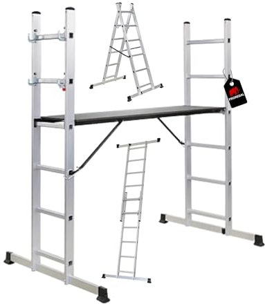 PROREGAL Ponteggio da lavoro MULTISTEP 3-in-1 Scala in Alluminio 2x6 Pioli Altezza fino a 2,7m
