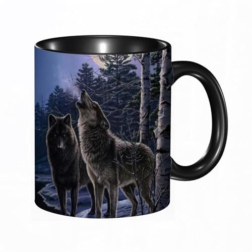 HRRASFAZF Tasse Kaffeetassen,Große 330ml Mit Henkel 100% Handbemalt kaffeebecher porzellan,Wolf (3),Frauen,Jahrestag,Muttertag
