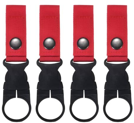 M METERXITY 4-Pack Water Bottle Clips, 5.5 Portable Water Bottle Ring Holder Hanging Buckle Clip for Backpack Belt, Nylon Webbing Strap for Outdoor/Hiking/Mountaineering [Red]