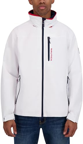 Nautica Men's Lightweight Sailing Jacket – Waterproof & Windproof, Breathable, Bright White, Large