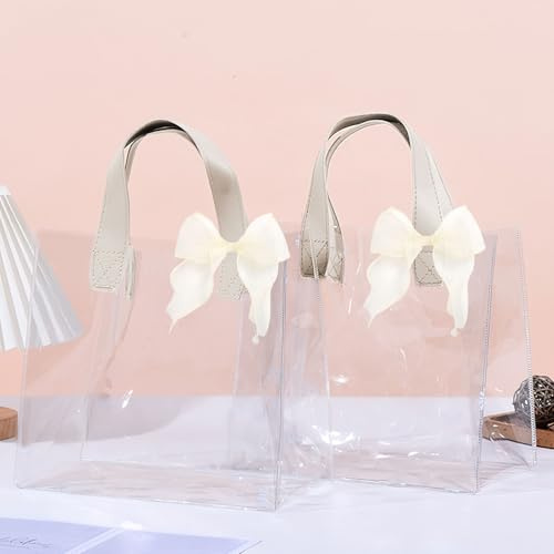 UOCAI 2 Stück Durchsichtige Tasche, Große Geschenktaschen mit 2 Schleifen, Transparente Tasche Durchsichtige Tüten, PVC Geschenkverpackungen für Geburtstage Hochzeiten Weihnachten