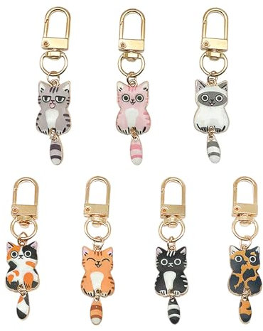 7 Chèques De Chat, Pendentifs Animaux Mignons, Clés De Caricature Créative De Dessins Animés Et Mini Ornements De Sac Amusants.