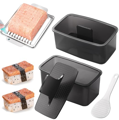 Musubi Press Mold Kit, 2 Pack Clear Musubi Maker with Stainless Steel 304 Luncheon Meat Slicer for SPAM