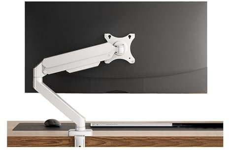 Monitor arm, desk mount, adjustable monitor mount, Bianco Single Monitor Desk Mount - Fully Adjustable Gas Spring Arm for 17-32 Inch Screens, Clamp Grommet Base, Supports Up to 22lbs(Bianco)