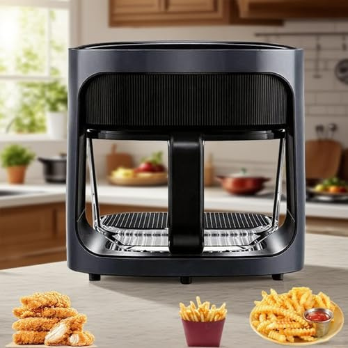 Freidora sin Aceite de Gran Capacidad de 6 litros, freidora eléctrica multifunción con Ventana panorámica de Cristal, Pantalla LED, 7 Botones preprogramados, cocción rápida, Cesta fácil de Limpiar