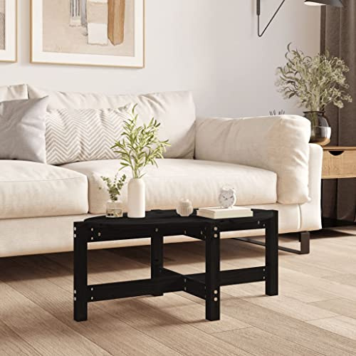 HaoChrymec Solid Pine Wood Coffee Table, Black Rustic Design with Sturdy Frame, Large Living Room Table for Sofa & TV Area, 87x48x35 cm