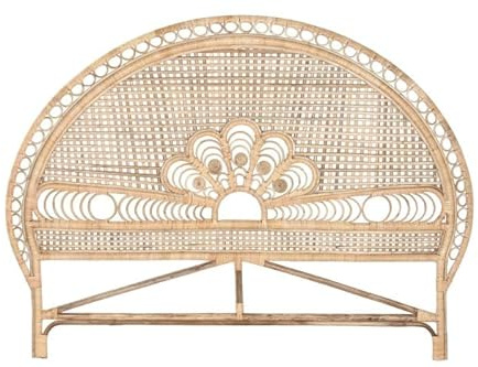 DRW Kopfteil für Betten, 135-140 - 150 cm, Pfau aus natürlichem Rattan, 175 x 3 x 130 cm