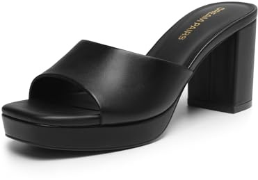 DREAM PAIRS Women's Platform Block Heel Mule Sandals, Square Toe Ankle Strap Slip On Comfortable Heeled Sandals for Party Wedding Shoes,Size 8,Black,SDHS25006W