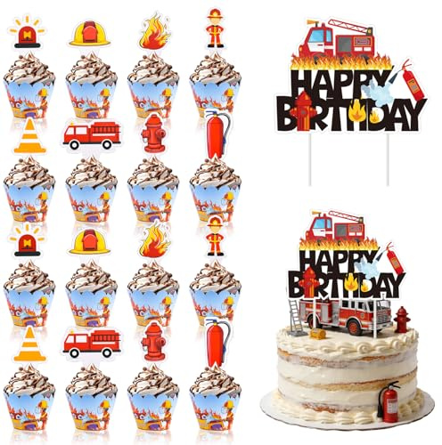 Dncvb Feuerwehr Geburtstag Deko 49 Stück Feuerwehr Cake Topper | Feuerwehrauto Muffins Deko, Feuerwehr Tortendeko, Feuerwehr Deko Kuchen für Party
