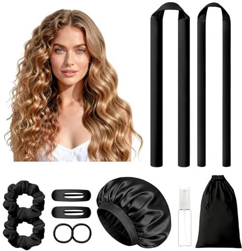 OuryTech Heatless Curls, Lockenwickler & Overnight Curls, Heatless Curls Set mit 2 Größen, Bonnet, Scrunchies und Clips für Frauen, 11 stück