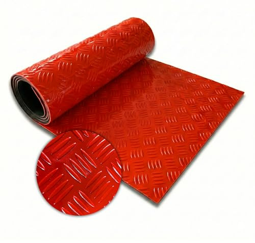 Floordirekt PVC-Bodenbelag - Riffelblech-Optik - Industrieboden - Pflegeleicht & Belastbar - Rollenware mit Zuschnitt - Bullet Rot - 110x100 cm