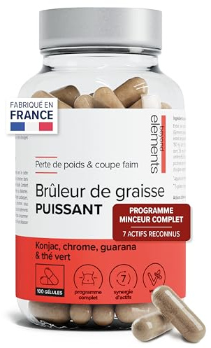 Brûleur De Graisse Puissant & Coupe Faim - Programme Minceur Complet, 6 Actions - Konjac, Chrome, Gymnema, Thé Vert & Guarana - 100 Gelules Végétales - Vegan - Beyond Elements
