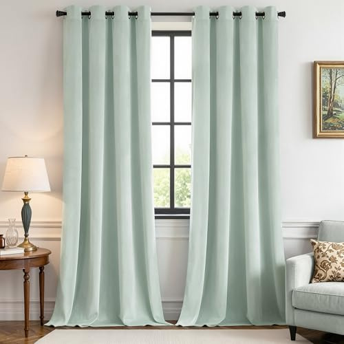 MIULEE Samtvorhang mit Ösen, Vorhänge Blickdicht 140x225 cm Hellblau 2er | Weicher Gardinen Blickdichter Samtvorhang mit Ösen, Thermoverdunkelnd, Moderner Luxus für Wohnzimmer & Schlafzimmer