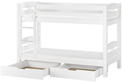 Erst-Holz®Etagenbett 90 x 200 Kiefer Weiß Rollroste Matratzen Bettkasten inkl.