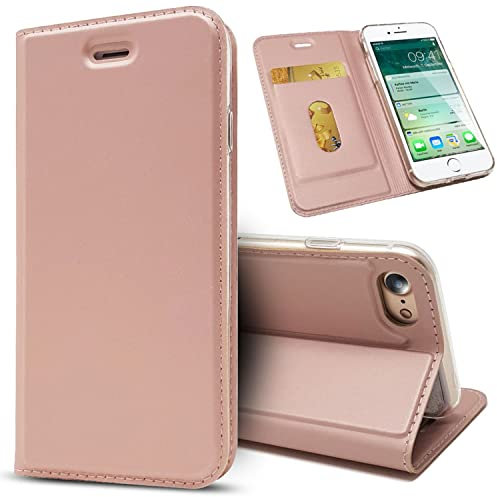 NALIA Custodia Pieghevole compatibile con iPhone SE 2022 / SE 2020/8 / 7, Protettiva Flip Case PU Pelle Telefono Cellulare Copertura, 360 Gradi Cover Resistente Fronte e Retro, Colore:Rosa Gold Oro