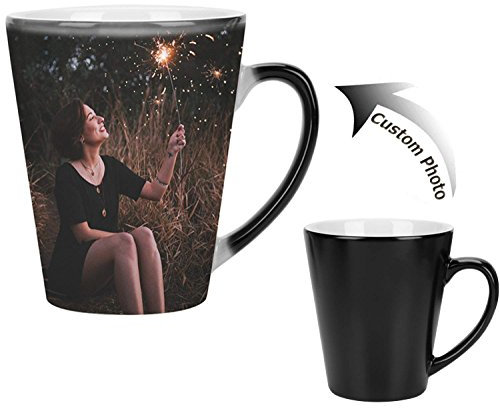 Mug Personnalisé Votre Photo Texte Tasse Magique Personnalisable Image Coupe à Tasse Noir Changeante de Couleur Sensible à la Chaleur Tasse à Thé Chaude pour Cadeau de Noël Anniversaire avec Cuillère