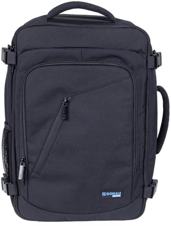 DONAU TRAVEL Business Warsaw Laptop Rucksack/Schulrucksack Notebook bis 15,6 Zoll/ 23l/ Schwarz/Wasserdicht/Kabel mit USB-Buchse/Reiserucksack Daypack für Reisen, Radfahren, Uni Schule Büro
