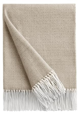 BOURINA Diamond Lattice Bed Decorative Throw Blanket Faux Cashmere Lightweight Soft Cozy Couch Chair Sofa Fringe Throw Blankets 127 x 152cm,Beige