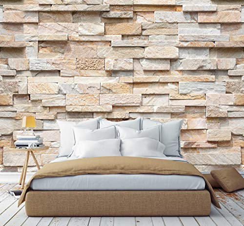 murimage Fototapete Steine 3D 274 x 254cm inklusive Kleister Steinwand Optik Muster Braun Beige Edel Küche Schlafzimmer Wohnzimmer