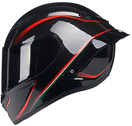Woljay Integralhelm Helm Motorradhelm Motocross Offroad Moto Street Helme Fahrrad Helme (S, Kohlefaser Rot u Schwarz Glanz)