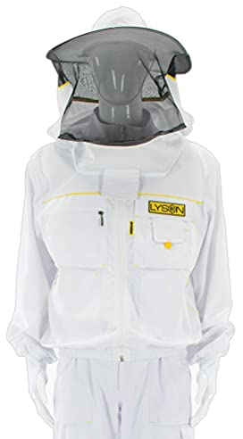 LYSON Imkerbluse mit abnehmbarem Hut/Imkerjacke mit Handstulpen mit Daumenloch Unisex Imkerbluse belüftet Professionelle Imkerbekleidung Imkerjacke mit Reißverschluss PREMIUM (L, Weiß)