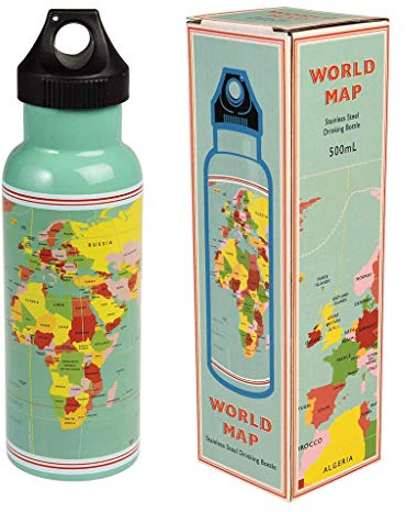 Trinkflasche, Edelstahl, Weltkarte, wiederverwendbar