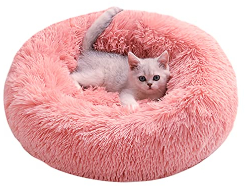 Katzenbett Hundebett Flauschig Waschbar rund Katzenkissen Hundekissen Plüsch Haustierbett Donut Hundekorb Katzenkorb für Katzen und kleine mittelgroßen Hunde (50CM, Rosa)