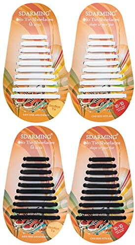 SDARMING No Tie Lacets de Chaussure pour Enfants et Adultes, Lacets Élastiques Sans Nœud en Silicone pour Chaussures de Sport, Lacets Sans Laçage Élastique Impérmeable, Noir et Blanc, taille unique