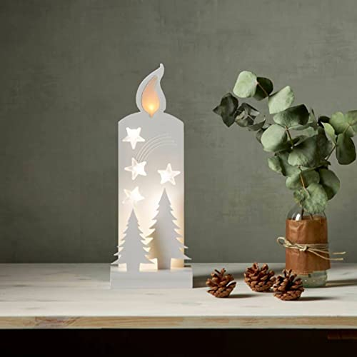 LED Weihnachtsdeko Grandy von Star Trading, Weihnachtsmotive aus Holz in Weiß, Kerze, Tannen und Sterne mit Beleuchtung und Timer, batteriebetrieben, Höhe: 36 cm