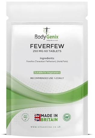 Bodygenix Feverfew 250mg Tablets - Botanical Herbal Care - 60 Veg Tablets