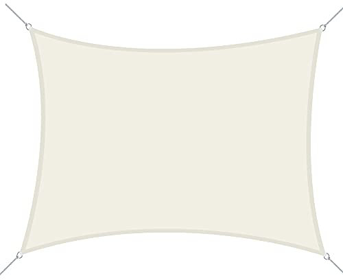 Outsunny Vela Ombreggiante Rettangolare, Tenda da Sole per Esterno in Poliestere Anti UV Traspirante 3x4m Bianco crema