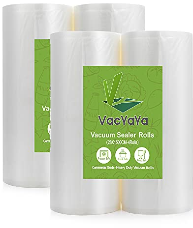 VacYaYa 4 Rotoli 28X1500cm Buste Rotoli Sottovuoto Alimenti,Sacchetti Sottovuoto per Alimenti,Sacchi Sottovuoto Alimenti senza BPA