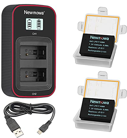Newmowa LP-E17 Batterie de Remplacement (Pack de 2) et écran LCD Intelligent Double Chargeur USB pour Canon LP-E17 Canon EOS M3 M5 M6 200D 250D 750D 760D 800D Rebel T6i T6s 8000D 9000D