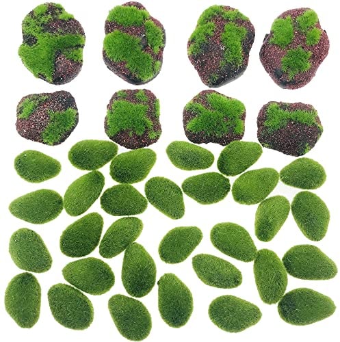 Woohome 38 Pz Musgo Artificial Rocas Decorativas, 30 Pz Verde Piedras de Musgo, 8 Pz Arena Roja de Musgo Artificial para Jardines de Hadas, Arreglos Florales, Manualidades