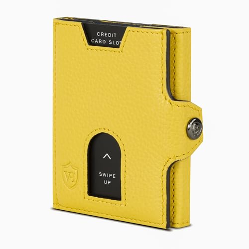 VON HEESEN Slim Wallet mit XL Münzfach & RFID Schutz - Leder Geldbörse Herren klein - Mini Geldbeutel Damen Portmonee - Kartenetui Echtleder Karten Portemonnaie - Kreditkartenetui Gelb