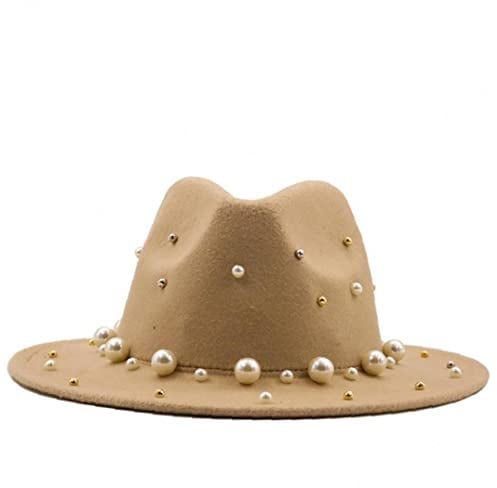 TOSSPER Wide Bim Fedora Hüte Elegante Gentleman Lady Jazz Cap Perlen Winter Herbst Panama Cap Für Frauen Männer