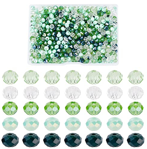 PH PandaHall 500pcs Perles de Verre à Facettes pour St Patrick Day, 6mm Perles de Cristal Vert 5 couleurs Perles en Vrac Entretoises pour d'été Cadeau Boucle D'Oreille Collier Fabrication de Bracelet