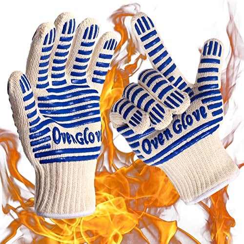 Kitchen Heat Resistant Gloves, Microwave Baking Gloves, 932°F - EN407 Certified Grill Gloves Non-Slip - Can Be Used For Handling Hot Surfaces, Baking Cooking Grills Trays & Hot Utensils (Blue 1 Pair)