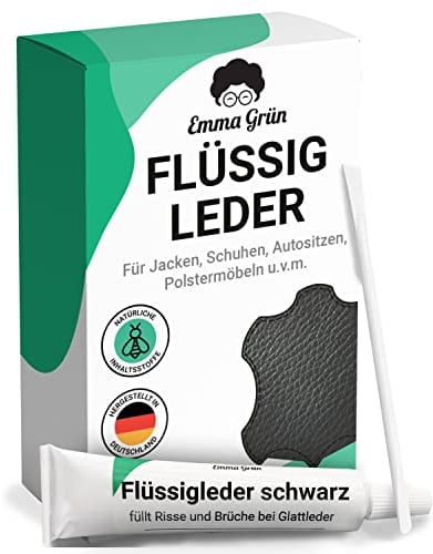 Emma Grün® Flüssigleder Reparatur Set Schwarz [1x7ml] - Leder Kratzer entfernen für Risse & (Brand-) Löcher - Leder Reparatur Set - Lederpflege Set für Sofa & Autositze - Kunstleder Reparaturset