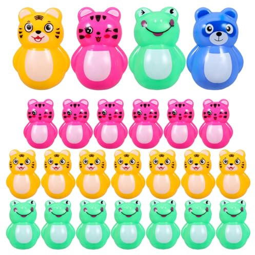 NUOBESTY 24pcs Mini Tumbler Toys Tiger Frog Bear Cat Shape Wobble Toy for School Classroom Child Rewards Prizes Party Favors