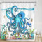 Shocur Octopus Duschvorhang, lustiges blaues Tentakel Kraken Ozeantier, tropisches Meer Unterwasserwelt Landschaft, 183,9 x 183,9 cm, Polyestergewebe, Badezimmer-Dekor-Set mit 12 Haken